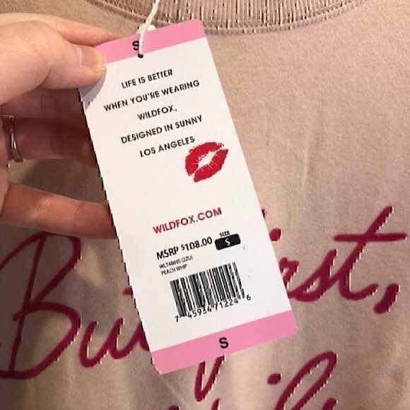 NEW NWT WILDFOX Statement Sweatshirt Solid Pink Cocktails Alcohol Crewneck Small - Picture 6 of 12